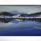 lake district art original oil painting by local artist simon whitfield of winter snowy trees elterwater reflections blue fells langdale
