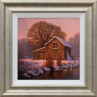 Lake District art original oil painting Fading Light by Edward Hersey in a pale gold frame.