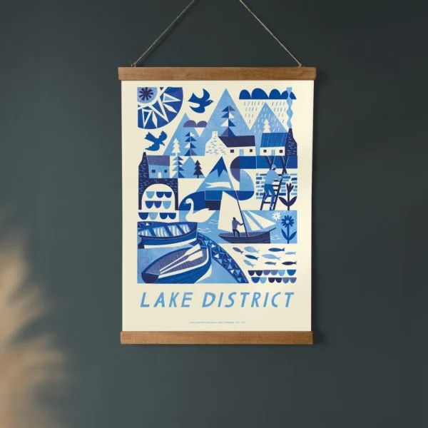 Geometric abstract artwork celebrating the Lake District National Park. Artwork by: Jack Oldfield
