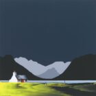 lake district art limited edition print by artist jay nottingham silhouettes and outlines of the View from Friars Crag over Derwentwater towards the jaws of borrowdale near Keswick