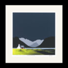 lake district art limited edition print by artist jay nottingham silhouettes and outlines of the View from Friars Crag over Derwentwater towards the jaws of borrowdale near Keswick