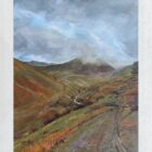 Lake District art original acrylic painting Glenridding Common by Cally Lawson in a white wood frame.