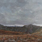 lake district art original acrylic painting of helvellyn with a moody sky mountain silhouette alpine landscape