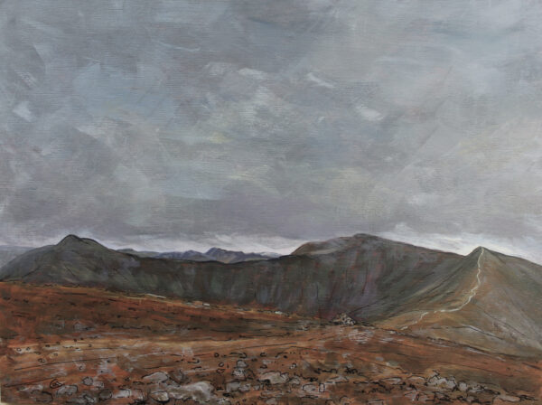 lake district art original acrylic painting of helvellyn with a moody sky mountain silhouette alpine landscape