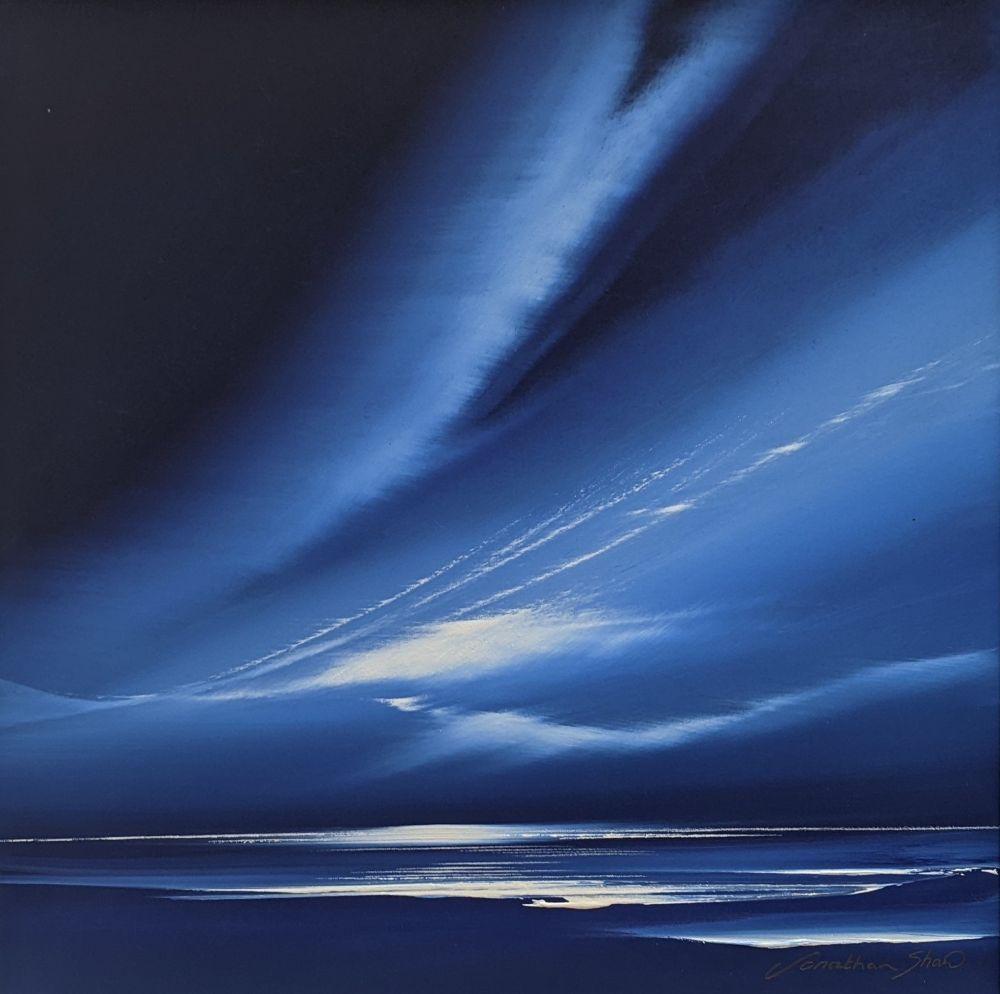 Midnight Blue Skies by Jonathan Shaw lake district art original abstract landscape acrylic midnight blue deep blue sky over the sea by jonathan shaw