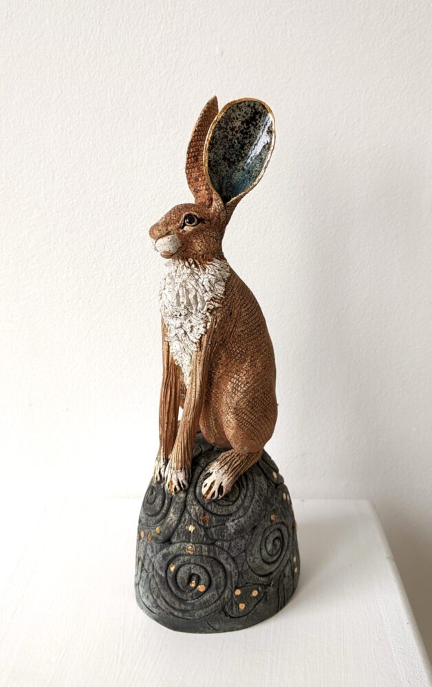 Ceramic Hare sculpture handmade by Gin Durham