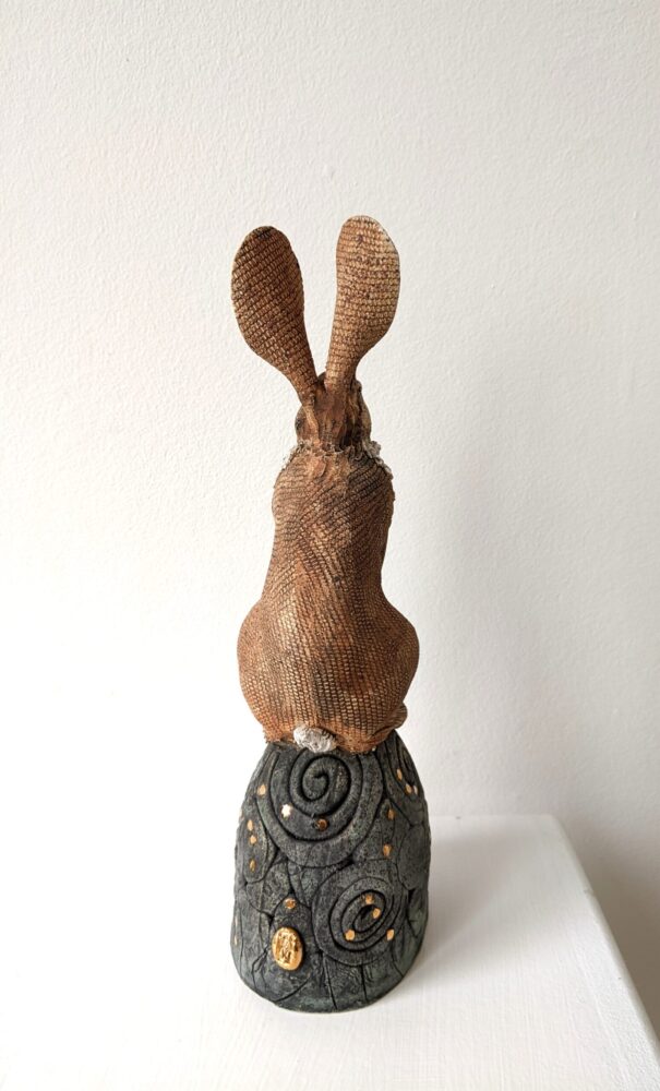 Ceramic Hare sculpture handmade by Gin Durham