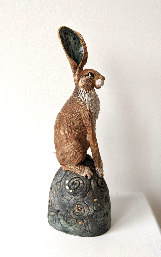 Ceramic Hare sculpture handmade by Gin Durham
