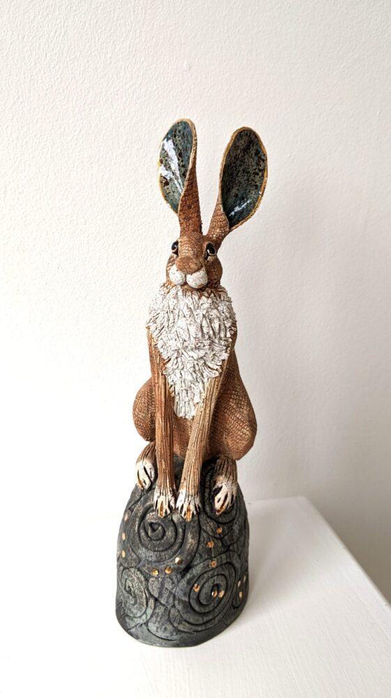 Ceramic Hare sculpture handmade by Gin Durham