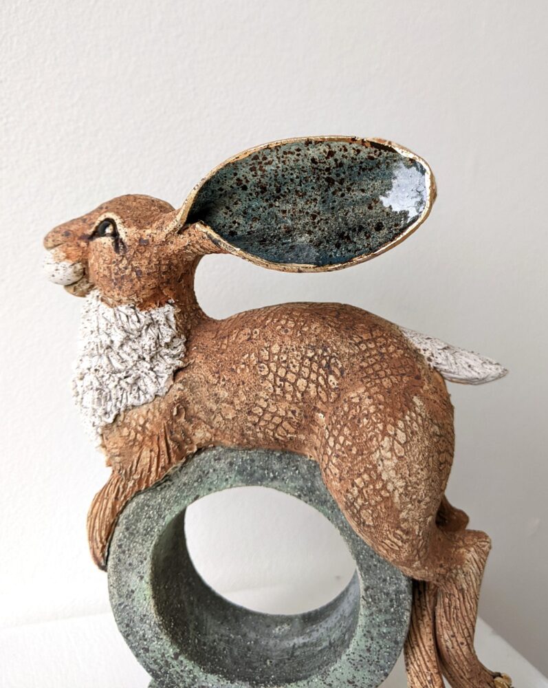 Ceramic Hare sculpture handmade by Gin Durham