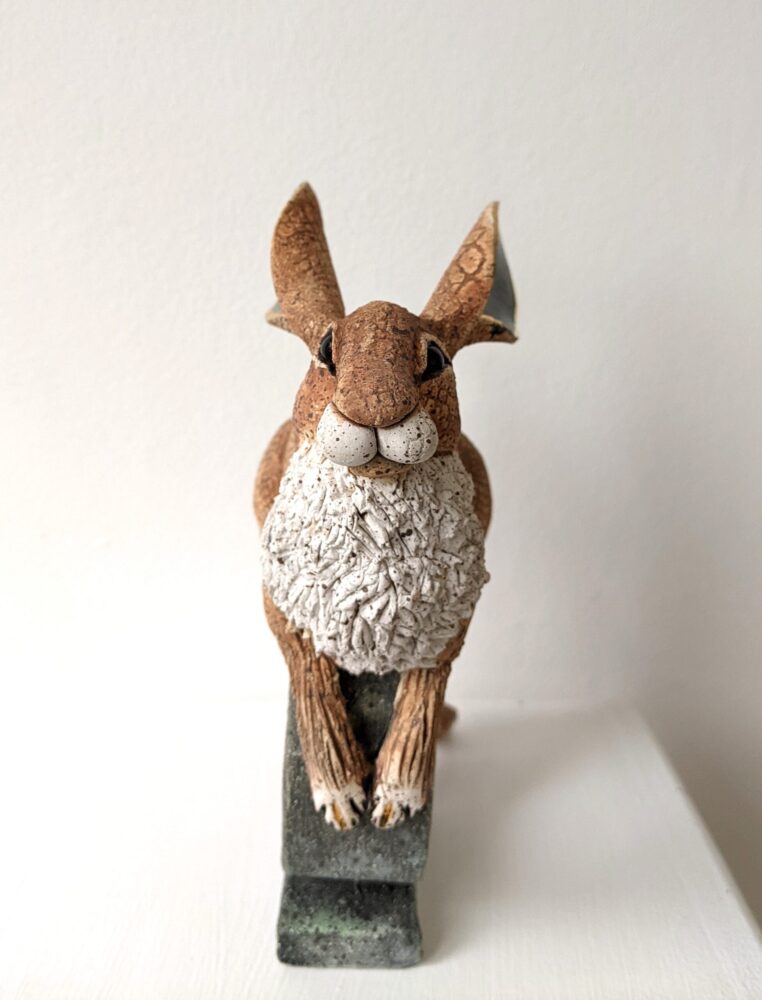 Ceramic Hare sculpture handmade by Gin Durham