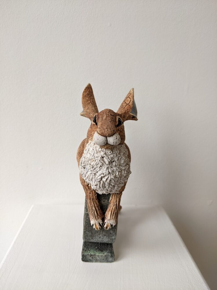 Ceramic Hare sculpture handmade by Gin Durham