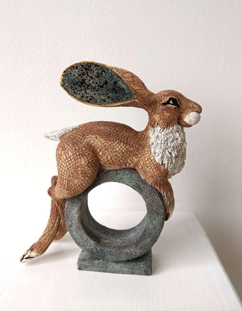 Ceramic Hare sculpture handmade by Gin Durham