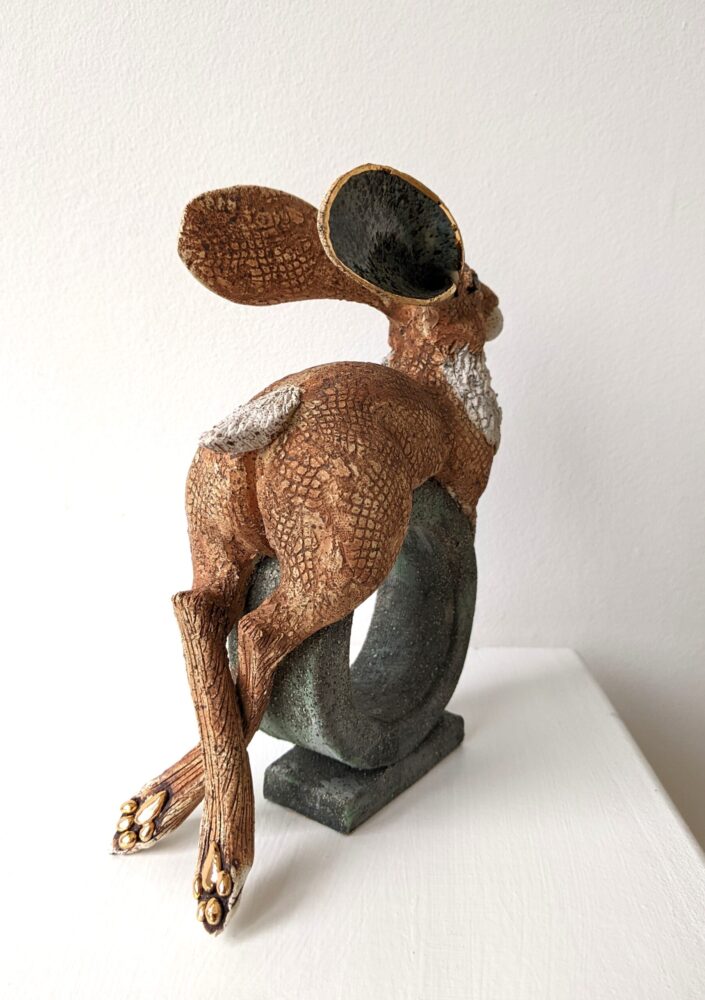 Ceramic Hare sculpture handmade by Gin Durham