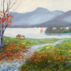 Lake District art by Jeff Sudders. Open Edition Giclee Print Derwentwater from Crow Park features a view of Catbells near Keswick in Autumn with a couple on a bench and sail boats on the lake