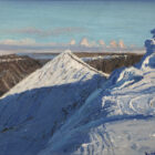 lake district art original oil painting by local artist simon whitfield winter snow covered catstyecam swirrel edge ridge and helvellyn summit