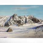 lake district art original oil painting by local artist simon whitfield towards the langdales winter scene snow covered fells pavey ark pike o stickle thorn crag framed