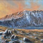 lake district art original oil painting of helvellyn face with red tarn striding edge and swirral edge original oil painting in sunset winter colours