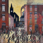 gary mcnamara lake district art inspired by l.s.lowry scene of workers going home mixed media original painting