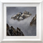 lake district art original oil painting by local artist jeff sudders a misty winter view of Striding Edge with snow peaks poking out above the cloud leading to Helvellyn