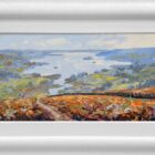 lake district art original oil painting by jeff sudders. windermere from wansfell impasto style overlooking waterhead islands and fells