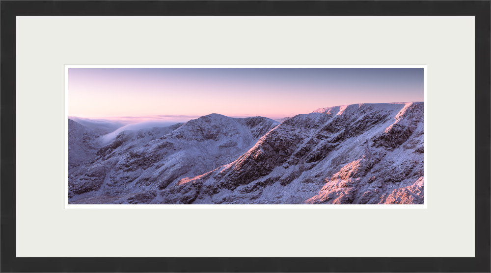 Lake District Art Photographer Print by local artist Nathan Buckley. winter glow nethermost pike helvellyn range in dawn light alphine glow