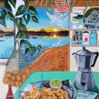 An original still life acrylic painting by Cumbria based artist Donna Flowers Dorning