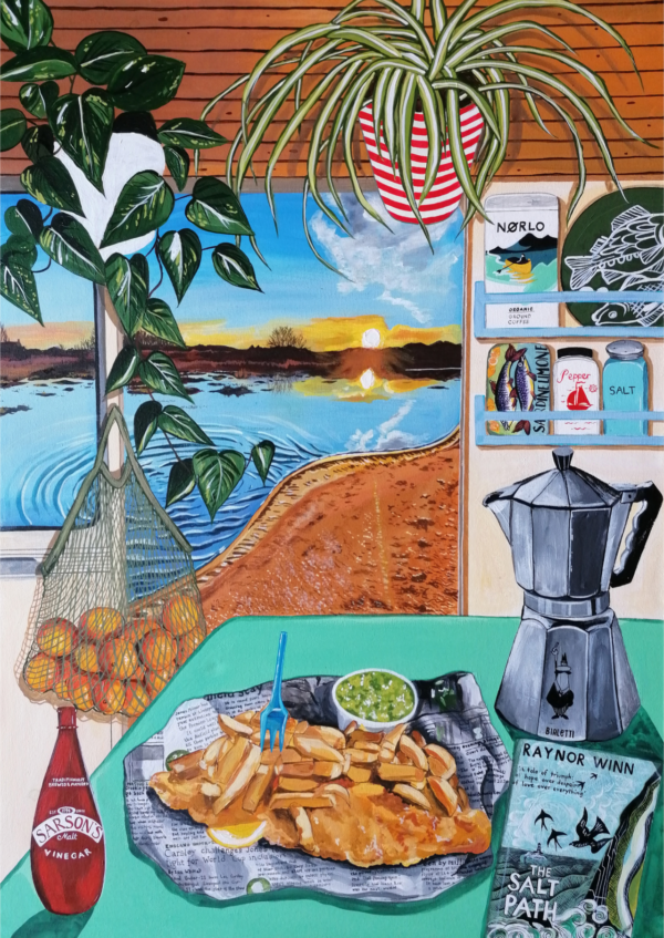An original still life acrylic painting by Cumbria based artist Donna Flowers Dorning