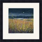 Lake District art framed print Moonlit Meadow by Windermere by local artist Jeff Sudders in a black frame.