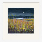 Lake District art framed print Moonlit Meadow by Windermere by local artist Jeff Sudders in a white frame.