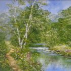 lake district art original oil painting textured oil landscape by terry evans beautiful countryside scene of a stream with a woodland path and wildflowers in summer