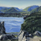 lake district art original oil painting by local artist a view of loughrigg fell summit to grasmere with helm crag and seat sandal on a summer evening