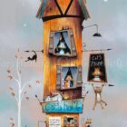 A Purrfect Life by Gary Walton. A limited edition print of a cat home. a fun and quirky contemporary scene of a tall building with cats everywhere.