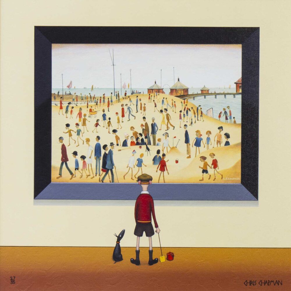 On the Beach by Chris Chapman (1) Limited Edition Giclée Print on Canvas by Chris Chapman in the style of L.S. Lowryish On the Beach