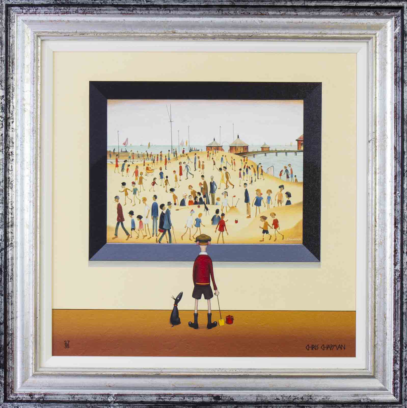 Limited Edition Giclée Print on Canvas by Chris Chapman in the style of L.S. Lowryish On the Beach