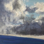 lake district art original oil painting by local artist simon whitfield hiker approaching fairfield summit with cloud