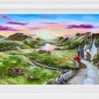 Lake District art original painting Squirrel's Delight by Caroline Deighton in a white wood frame.