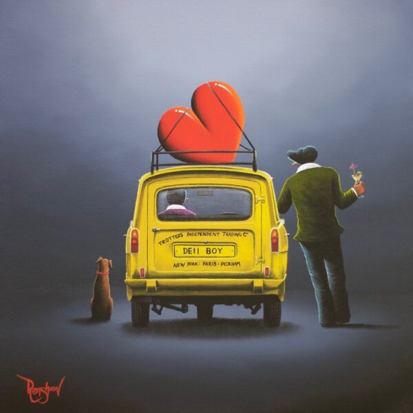 Lake District art by David Renshaw. Limited edition print This Time Next Year We'll Be Millionaires! inspired by Only Fools and Horses with Del Boy's three-wheeled Reliant Regal Supervan III.