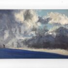 lake district art original oil painting by local artist simon whitfield hiker approaching fairfield summit with cloud