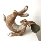 Ceramic Hare sculpture handmade by Gin Durham