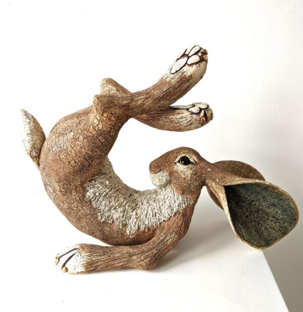 Ceramic Hare sculpture handmade by Gin Durham