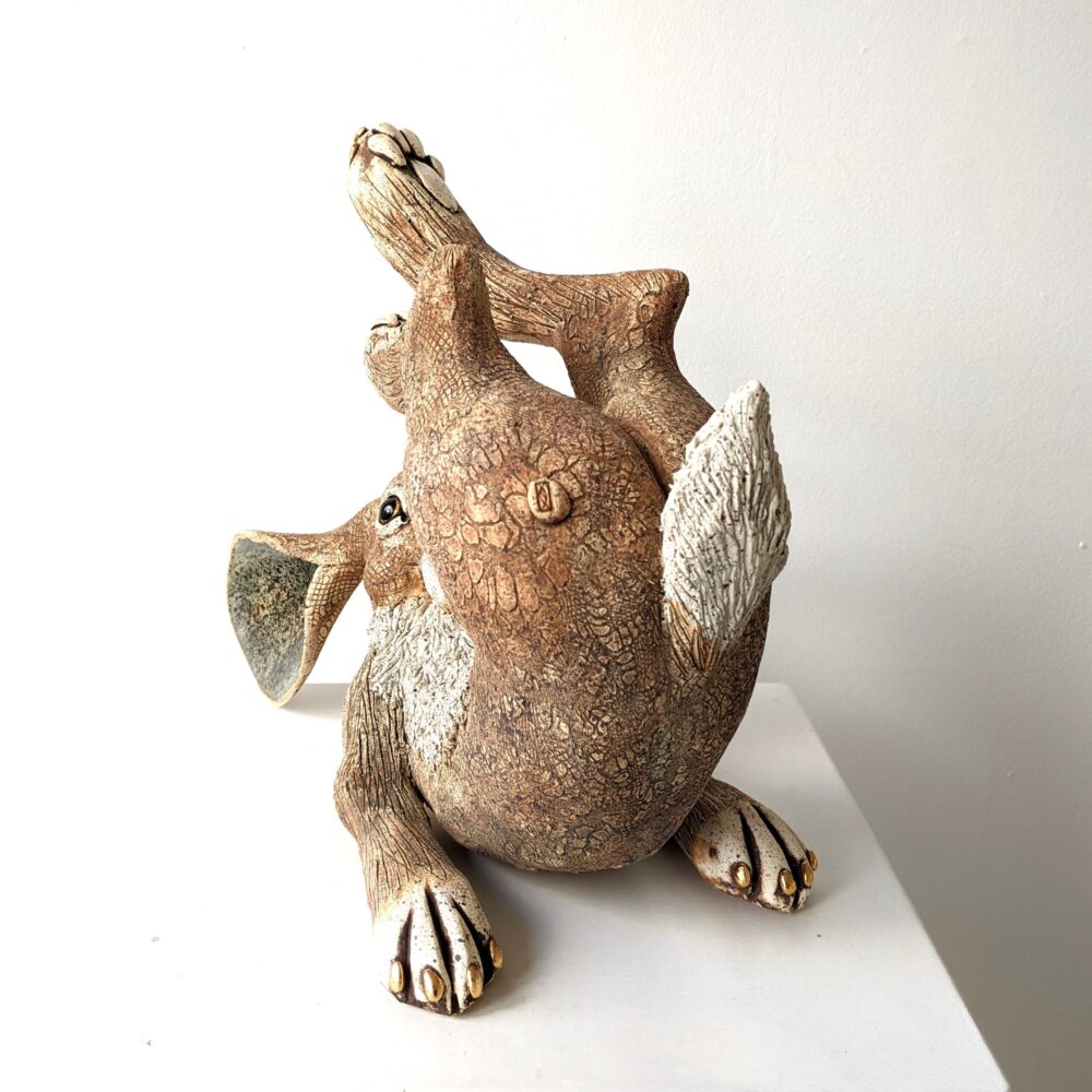 Ceramic Hare sculpture handmade by Gin Durham
