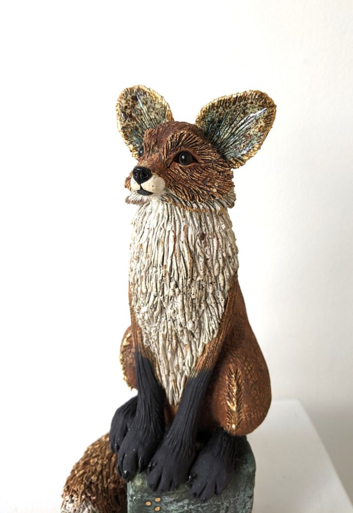 Ceramic Fox sculpture handmade by Gin Durham
