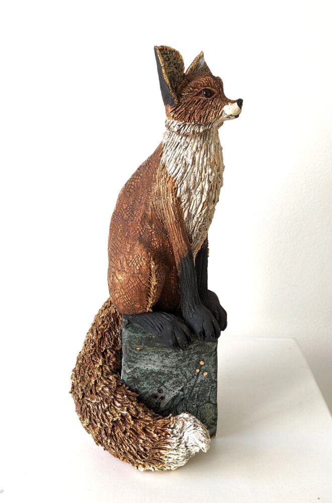 Ceramic Fox sculpture handmade by Gin Durham
