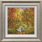 lake district art original oil painting textured oil landscape by terry evans beautiful countryside scene of a stream through woodland with orange red autumn leaves