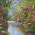 lake district art original oil painting textured oil landscape by terry evans beautiful countryside scene of a stream through woodland with summer foxglove wild flowers