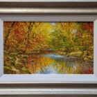 lake district art original oil painting textured oil landscape by terry evans beautiful countryside scene of a stream through woodland with orange red autumn leaves