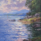 Ullswater lake district an original oil painting by Andrew Grant Kurtis. A stunning purple and green Lake District scene with mountain fells foliage and water reflections