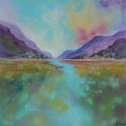 Colourful print of Buttermere in the Lake District with flank of High Stile on left,.