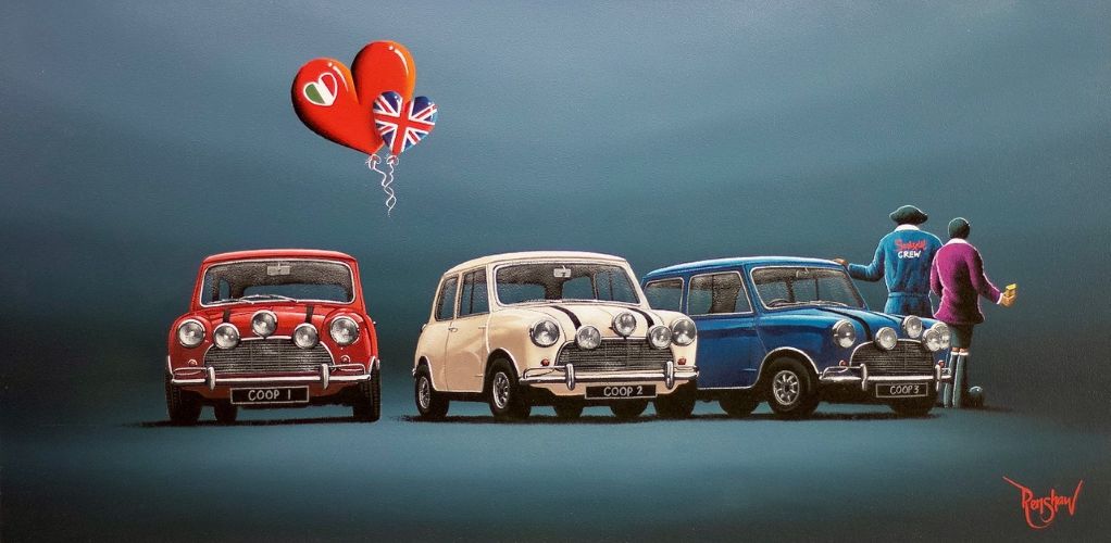 Doris, I’ve Got A Plan… by David Renshaw Lake District art by David Renshaw Doris I've Got a Plan... Boutique limited edition print inspired by 'The Italian Job' featuring the iconic Mini Cooper S trio.